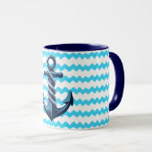 Blauer Anker mit blauen Wellen Tasse (VorderseiteRechts)