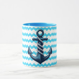 Blauer Anker mit blauen Wellen Tasse