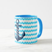 Blauer Anker mit blauen Wellen Tasse (VorderseiteRechts)