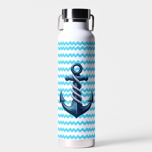 Blauer Anker mit blauen Wellen Trinkflasche (Vorne)