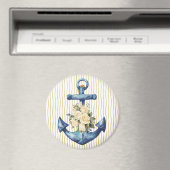 Blauer Anker mit Cream Rose Magnet (In Situ (Geschirrspüler))