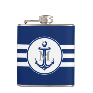 Blauer Anker mit Monogramm Flachmann