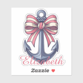 Blauer Anker mit Rot-Weiß-Streifen-Bow-Monogramm Aufkleber