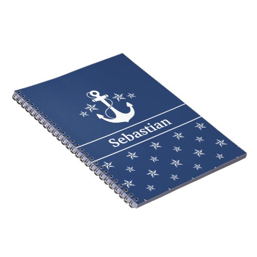 Blauer Anker mit Sternen Notizblock (Rechte Seite)