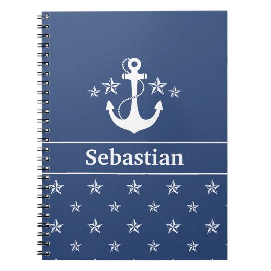 Blauer Anker mit Sternen Notizblock (Vorderseite)