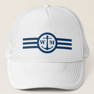 Blauer Anker-Monogramm-Logo-Hut Truckerkappe