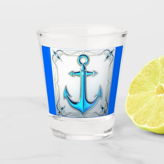 Blauer Anker Nautical Shot Glass Schnapsglas (Vorderseite)