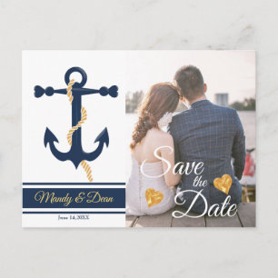 Blauer Anker - nautische Save the Date Postkarte