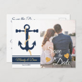 Blauer Anker - nautische Save the Date Postkarte (Vorne/Hinten)