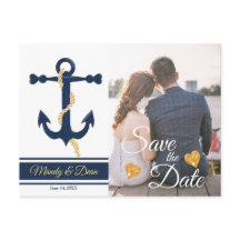 Blauer Anker - nautische Save the Date Postkarte
