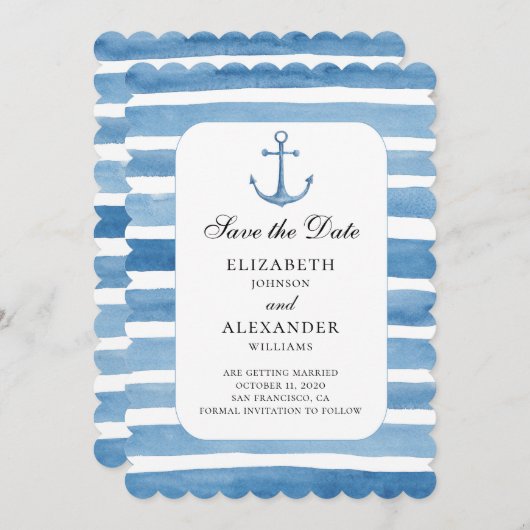 Blauer Anker Save the Date. Hochzeit von Nautical  Einladung (Vorne/Hinten)