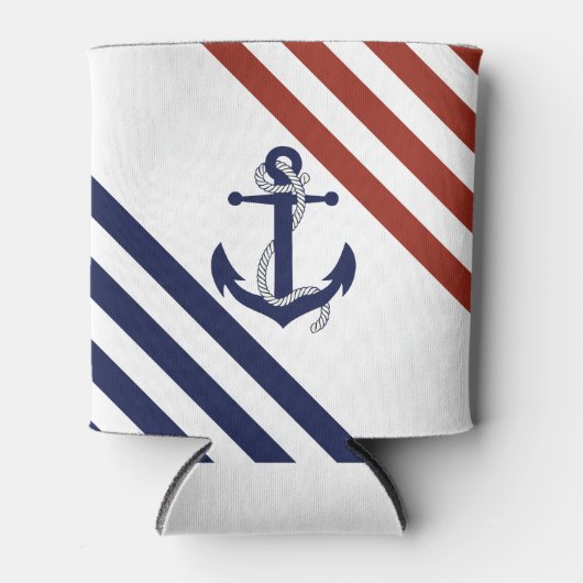 Blauer Anker/Seil, rot/blau Streifen Dosenkühler (Vorderseite)