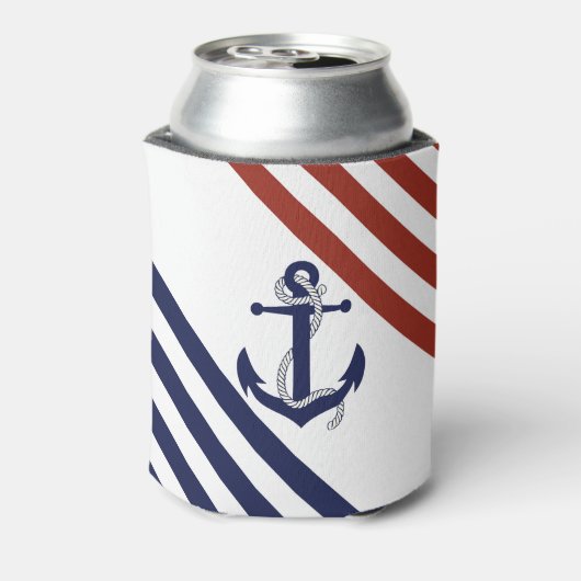 Blauer Anker/Seil, rot/blau Streifen Dosenkühler (Kanne Rückseite)