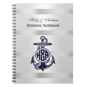 Blauer Anker Silber Weiß Marine Kreis Monogramm 33 Notizblock