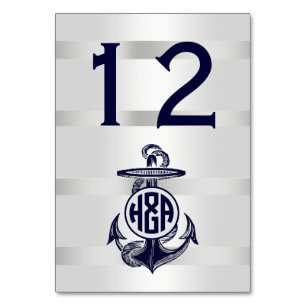 Blauer Anker Silber Weiß Marine Kreis Monogramm 33 Tischnummer
