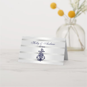 Blauer Anker Silber Weiß Marine Rebe Monogramm 33 Platzkarte