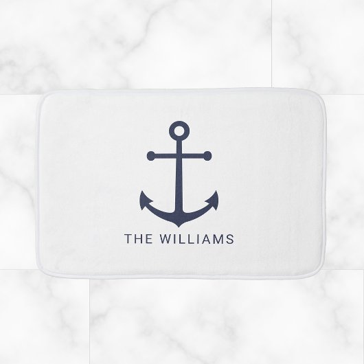 Blauer Anker und Individuelle Name der Nautischen Badematte