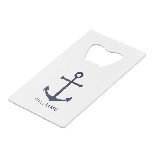 Blauer Anker und Individuelle Name der Nautischen Geldbeutel Flaschenöffner (Vorderseite Schrägansicht)