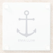 Blauer Anker und Individuelle Name der Nautischen Glasuntersetzer (Rückseite)