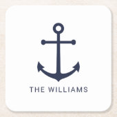 Blauer Anker und Individuelle Name der Nautischen Rechteckiger Pappuntersetzer (Vorderseite)