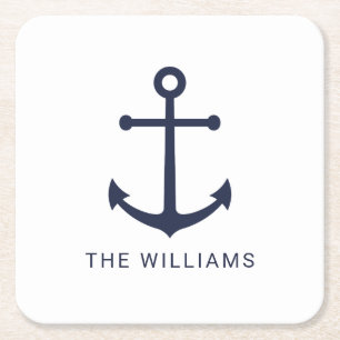 Blauer Anker und Individuelle Name der Nautischen  Rechteckiger Pappuntersetzer