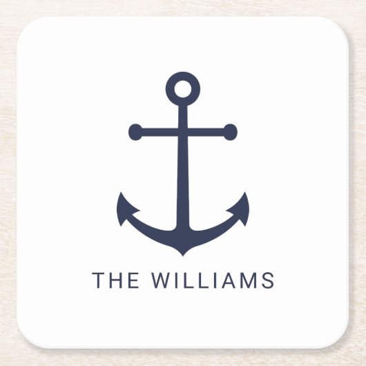 Blauer Anker und Individuelle Name der Nautischen Rechteckiger Pappuntersetzer (Vorderseite)