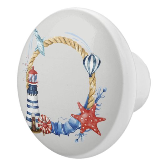 Blauer Anker und Muscheln auf Türkis Keramikknauf (Rechts)