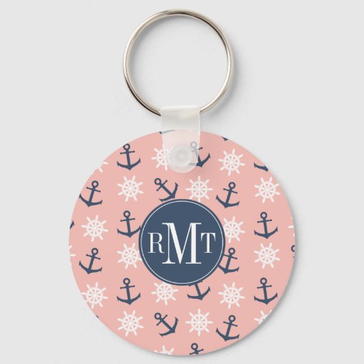Blauer Anker und Radmuster der Koralleninsel Schlüsselanhänger (Vorderseite)