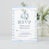 Blauer Anker Wasserfarbe Blaue Streifen Hochzeit RSVP Karte (Stehend Vorderseite)