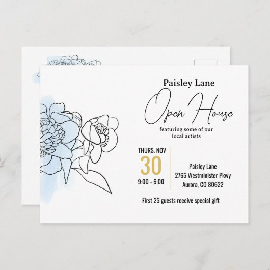 Blauer Anlass Einladung für ein offenes Haus oder  Postkarte (Vorne/Hinten)