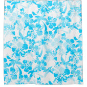 Blauer Anstrich tropischer Blumen Duschvorhang (Vorderseite)