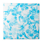 Blauer Anstrich tropischer Blumen Fliese (Vorderseite)
