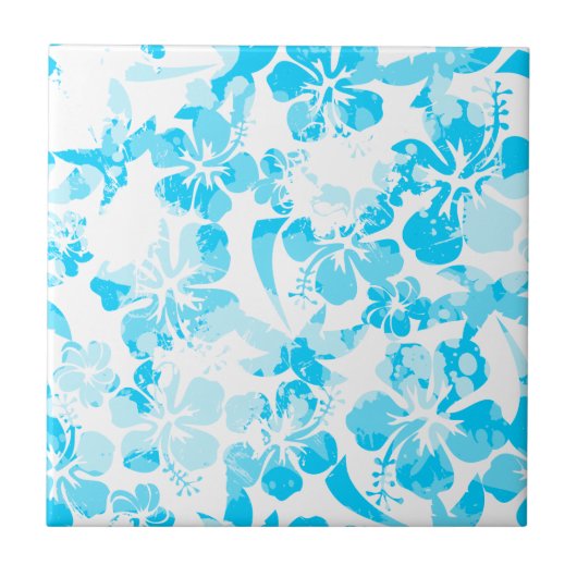 Blauer Anstrich tropischer Blumen Fliese (Vorderseite)