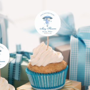 Blauer April Duschen bringen May Blume Babydusche Runder Aufkleber