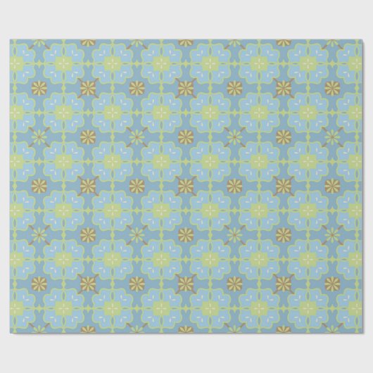 Blauer Aqua Blauer Blumenblock Tile Schönes Muster Geschenkpapier (Flach)