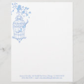 Blauer Aqua-Vogelkäfigbriefkopf Briefbogen (Vorderseite)