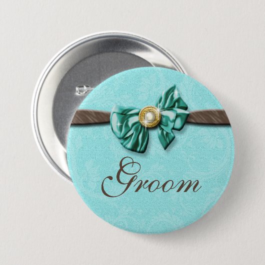 Blauer Aquabraun-Edelsteinbogen mit Blumen Button (Vorne & Hinten)