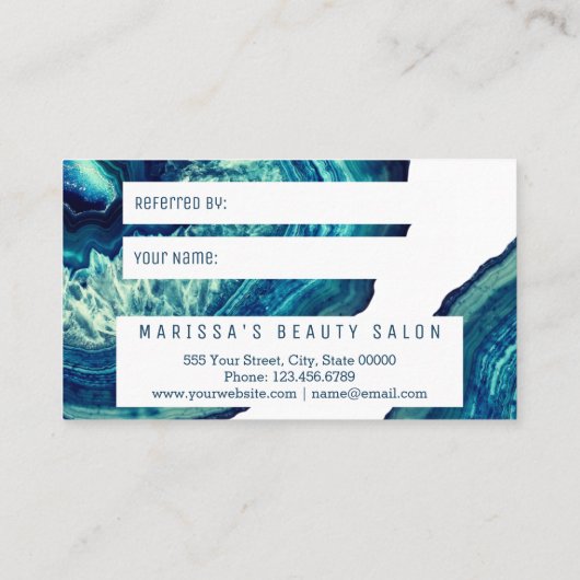 Blauer aquamariner Achat Geode Empfehlungskarte (Rückseite)