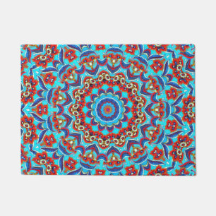 Blauer Aquamariner Leaf Floral Mandala Boho Fußmatte