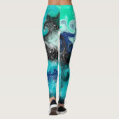 Blauer, Aquamariner und schwarzer Flüssig-Kunstmar Leggings (Rückseite)