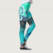 Blauer, Aquamariner und schwarzer Flüssig-Kunstmar Leggings (Rechts)