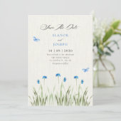 Blauer Aquarell-Blumengarten Save The Date (Stehend Vorderseite)