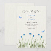 Blauer Aquarell-Blumengarten Save The Date (Vorne/Hinten)