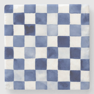 Blauer Aquarell-Karo-Dekorativer Stein-Getränkeunt Steinuntersetzer
