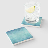 Blauer Aquarell-Türkis-Papier-Hintergrund Steinuntersetzer (Seitenansicht)