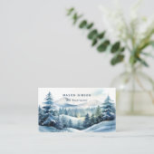 Blauer Aquarell-Winter-Bergwald-Ski-QR-Code Visitenkarte (Stehend Vorderseite)