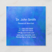 Blauer Aquarell-Zahnarzt des zahnmedizinischen Quadratische Visitenkarte (Rückseite)