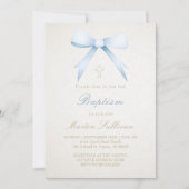 blauer Aquarellbogen auf beigem Hintergrund| Taufe Einladung (Vorderseite)