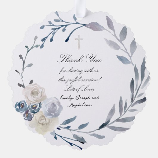 Blauer Aquarellrahmen Taufe danke Ornament Karte (Rückseite)