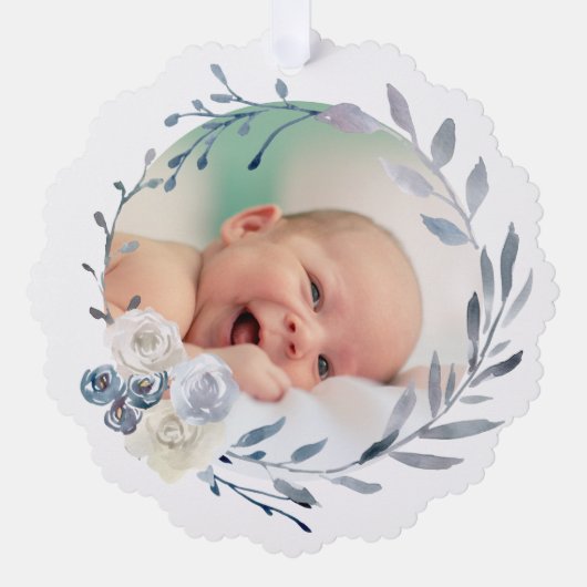 Blauer Aquarellrahmen Taufe danke Ornament Karte (Vorderseite)